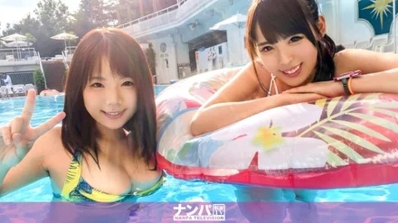 200GANA-1831 [Pool Nampa! - ] Beautiful Breasts & Busty Office Lady Duo With Too High Facial Deviation! - As if to release the stress of work, 4P orgy SEX with full lust!